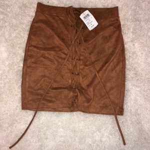 Camel suede lace up skirt